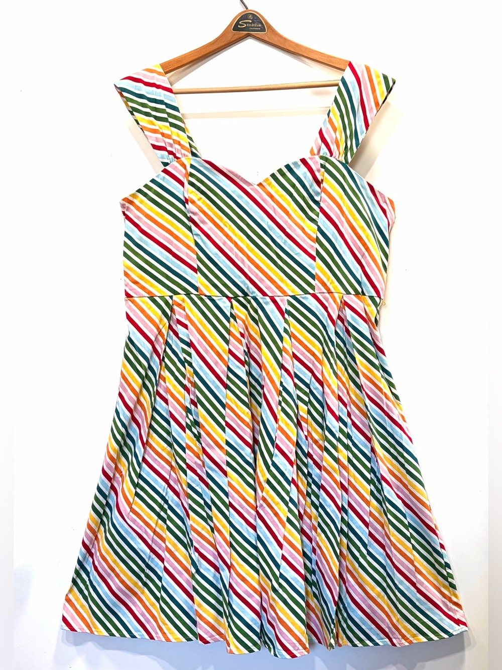 ModCloth- 🩷🧡💛💚🩵💙 Multicolor Diagonal Stripe Dress